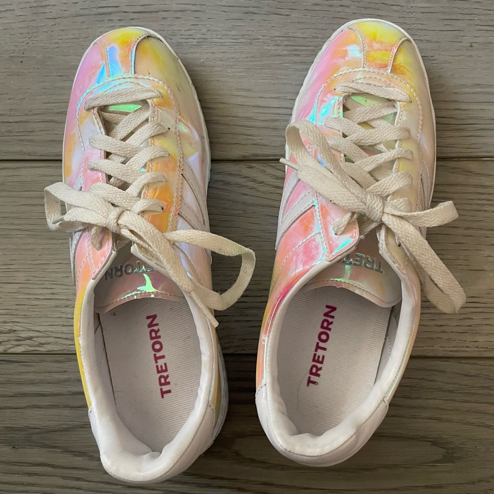 Tretorn for JCrew Camden 7-1 Yellow Pink Iridescent Tennis Shoe Sneaker Womens 8